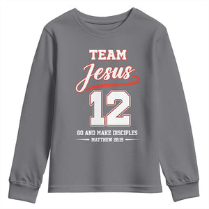 Team Jesus 12 Christian Sports Style Youth Sweatshirt Go And Make Disciples Matthew 28:19 Faith Athletic Inspired Gift TS02 Charcoal Print Your Wear