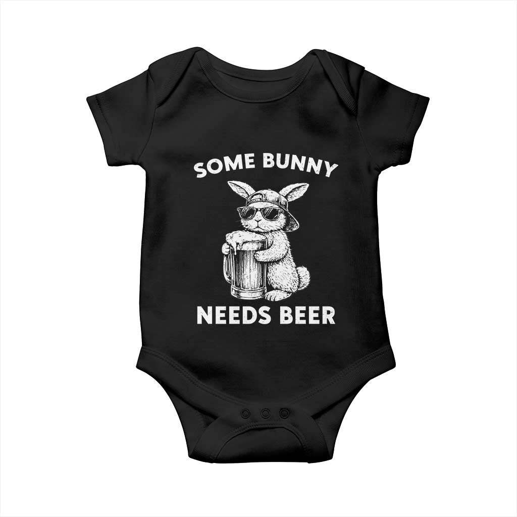 Some Bunny Needs Beer Funny Easter Drinking Humor Baby Onesie Cool Rabbit with Sunglasses Graphic Gift TS02 Black Print Your Wear