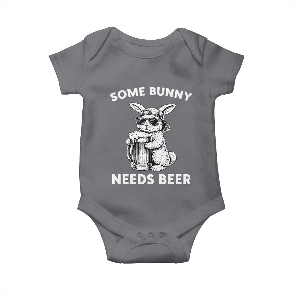 Some Bunny Needs Beer Funny Easter Drinking Humor Baby Onesie Cool Rabbit with Sunglasses Graphic Gift TS02 Charcoal Print Your Wear