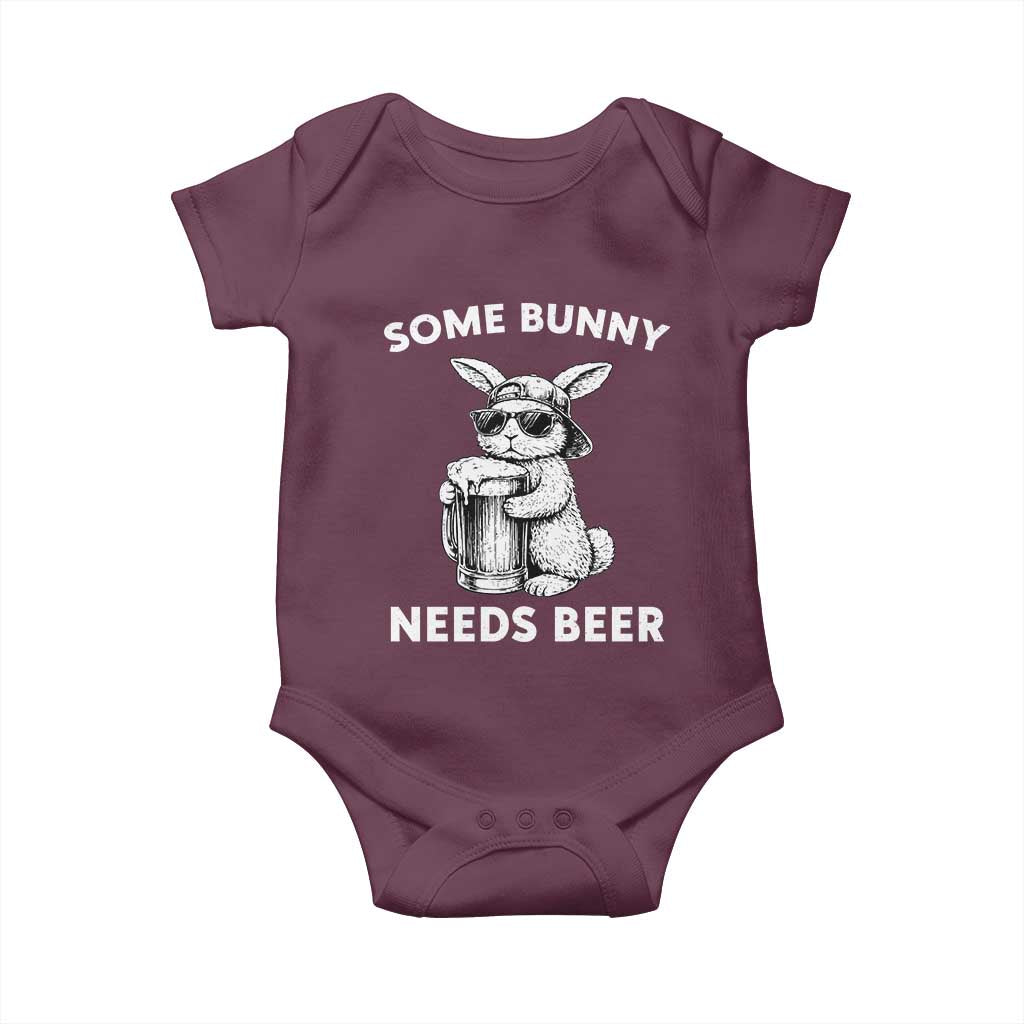 Some Bunny Needs Beer Funny Easter Drinking Humor Baby Onesie Cool Rabbit with Sunglasses Graphic Gift TS02 Maroon Print Your Wear