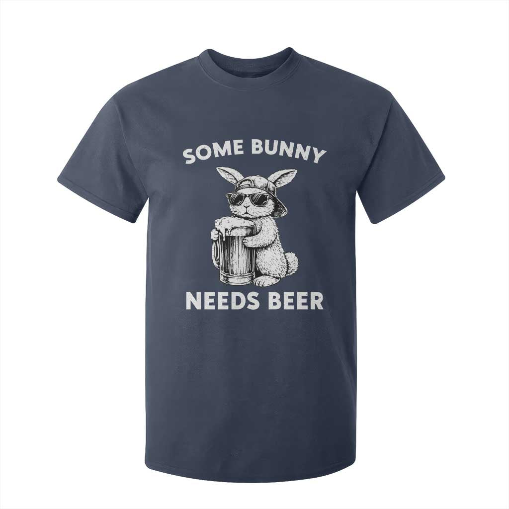 Some Bunny Needs Beer Funny Easter Drinking Humor T Shirt For Kid Cool Rabbit with Sunglasses Graphic Gift TS02 Navy Print Your Wear