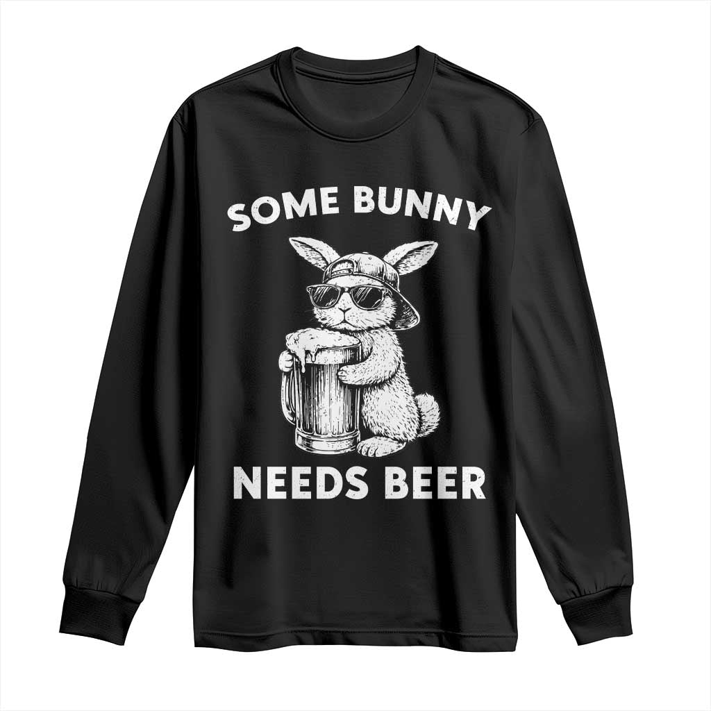 Some Bunny Needs Beer Funny Easter Drinking Humor Long Sleeve Shirt Cool Rabbit with Sunglasses Graphic Gift TS02 Black Print Your Wear