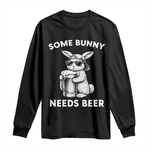 Some Bunny Needs Beer Funny Easter Drinking Humor Long Sleeve Shirt Cool Rabbit with Sunglasses Graphic Gift TS02 Black Print Your Wear