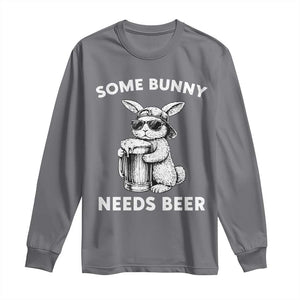 Some Bunny Needs Beer Funny Easter Drinking Humor Long Sleeve Shirt Cool Rabbit with Sunglasses Graphic Gift TS02 Charcoal Print Your Wear