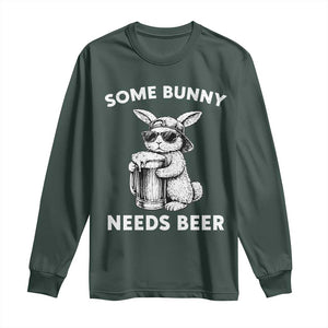 Some Bunny Needs Beer Funny Easter Drinking Humor Long Sleeve Shirt Cool Rabbit with Sunglasses Graphic Gift TS02 Dark Forest Green Print Your Wear