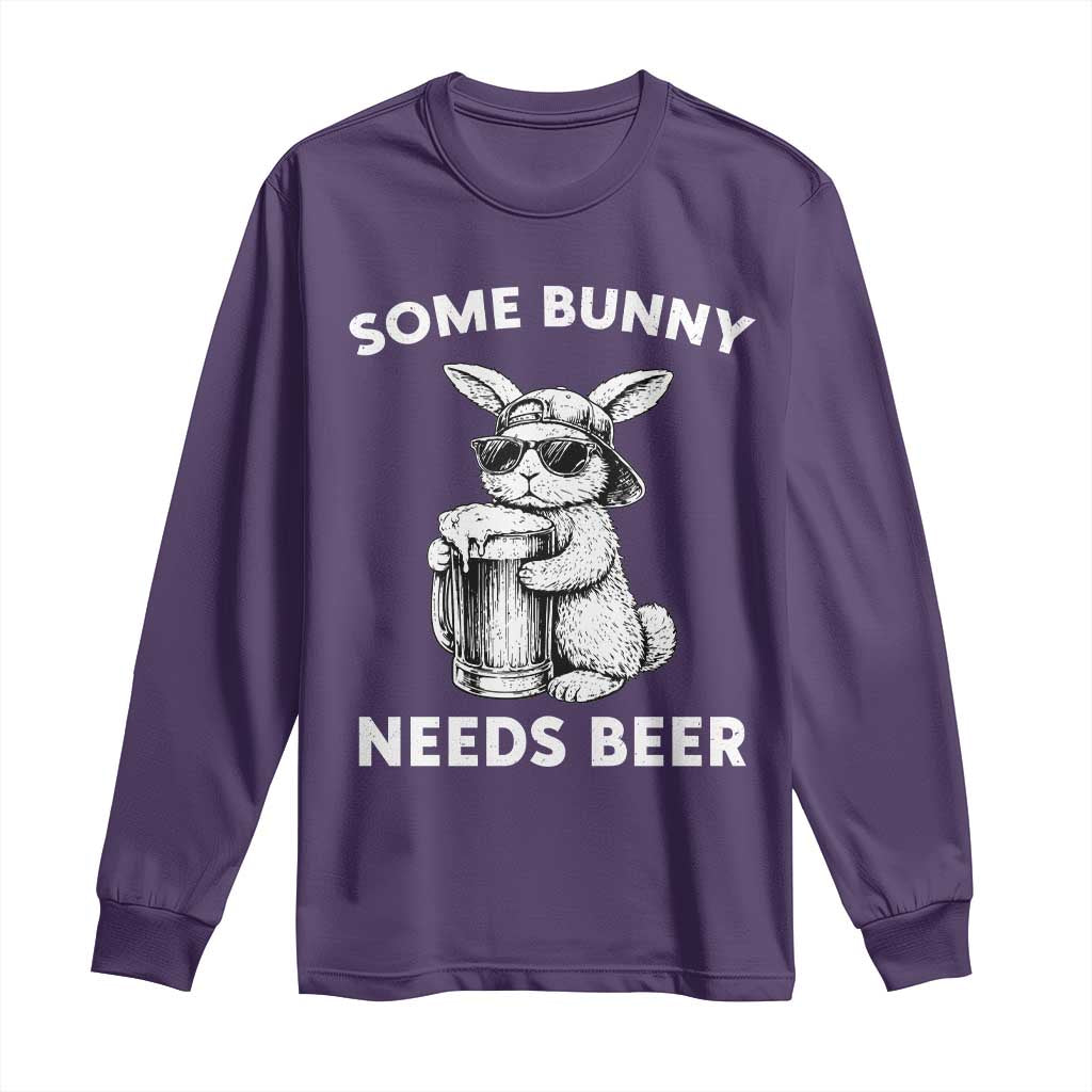 Some Bunny Needs Beer Funny Easter Drinking Humor Long Sleeve Shirt Cool Rabbit with Sunglasses Graphic Gift TS02 Purple Print Your Wear