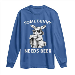 Some Bunny Needs Beer Funny Easter Drinking Humor Long Sleeve Shirt Cool Rabbit with Sunglasses Graphic Gift TS02 Royal Blue Print Your Wear