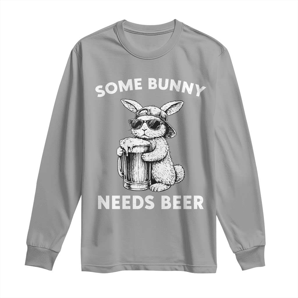 Some Bunny Needs Beer Funny Easter Drinking Humor Long Sleeve Shirt Cool Rabbit with Sunglasses Graphic Gift TS02 Sport Gray Print Your Wear