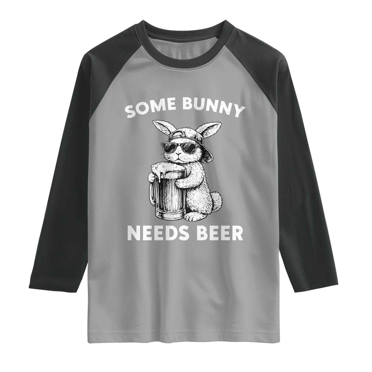 Some Bunny Needs Beer Funny Easter Drinking Humor Raglan Shirt Cool Rabbit with Sunglasses Graphic Gift TS02 Sport Gray Black Print Your Wear