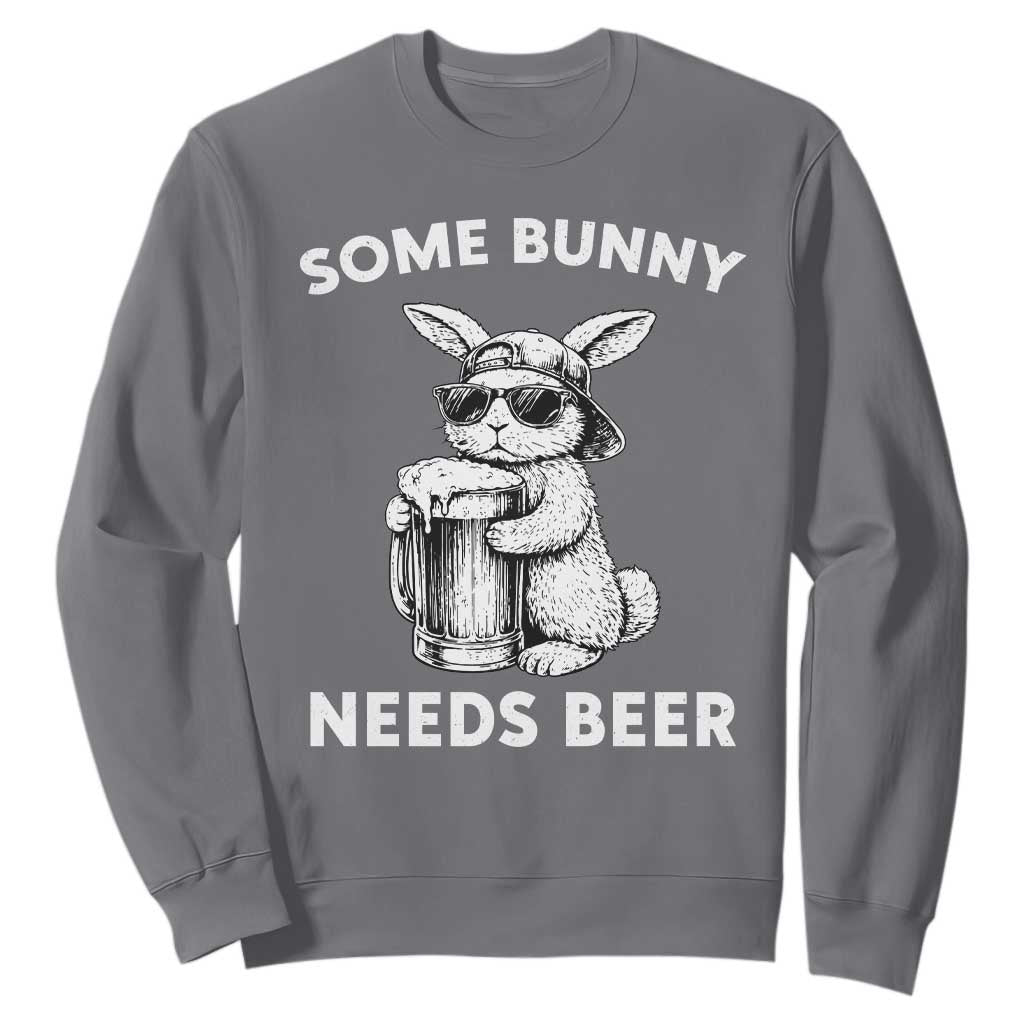 Some Bunny Needs Beer Funny Easter Drinking Humor Sweatshirt Cool Rabbit with Sunglasses Graphic Gift TS02 Charcoal Print Your Wear