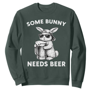 Some Bunny Needs Beer Funny Easter Drinking Humor Sweatshirt Cool Rabbit with Sunglasses Graphic Gift TS02 Dark Forest Green Print Your Wear