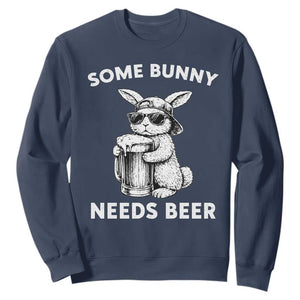 Some Bunny Needs Beer Funny Easter Drinking Humor Sweatshirt Cool Rabbit with Sunglasses Graphic Gift TS02 Navy Print Your Wear