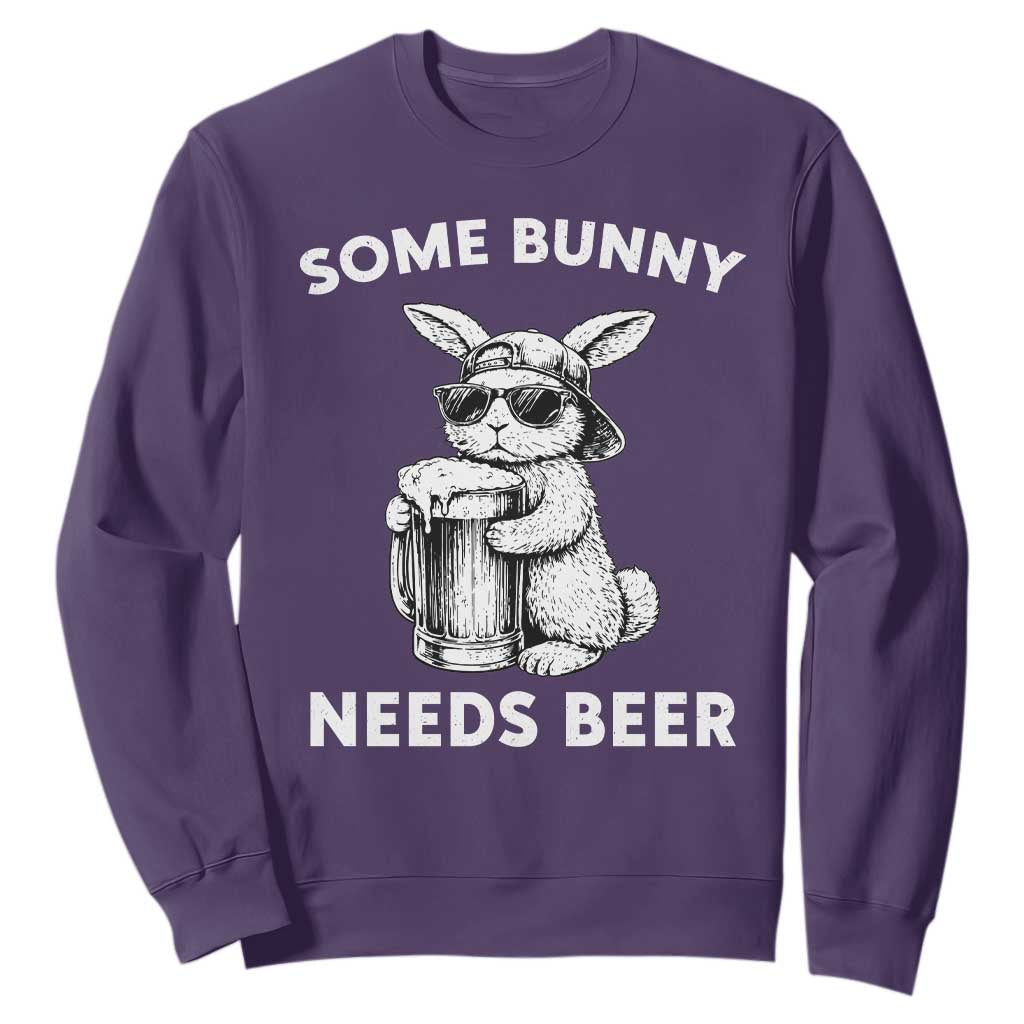 Some Bunny Needs Beer Funny Easter Drinking Humor Sweatshirt Cool Rabbit with Sunglasses Graphic Gift TS02 Purple Print Your Wear