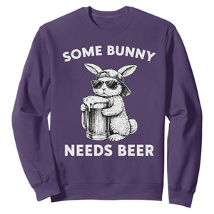 Some Bunny Needs Beer Funny Easter Drinking Humor Sweatshirt Cool Rabbit with Sunglasses Graphic Gift TS02 Purple Print Your Wear