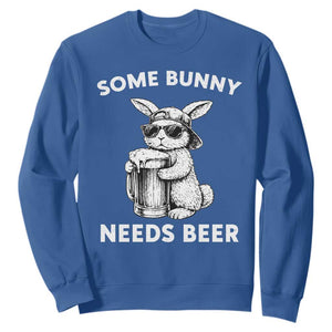 Some Bunny Needs Beer Funny Easter Drinking Humor Sweatshirt Cool Rabbit with Sunglasses Graphic Gift TS02 Royal Blue Print Your Wear