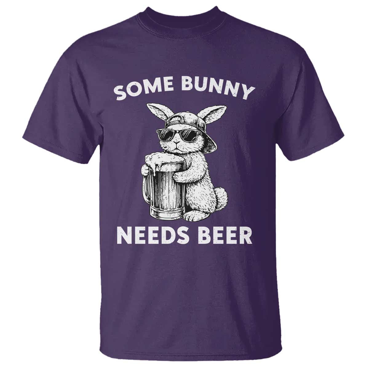 Some Bunny Needs Beer Funny Easter Drinking Humor T Shirt Cool Rabbit with Sunglasses Graphic Gift TS02 Purple Print Your Wear
