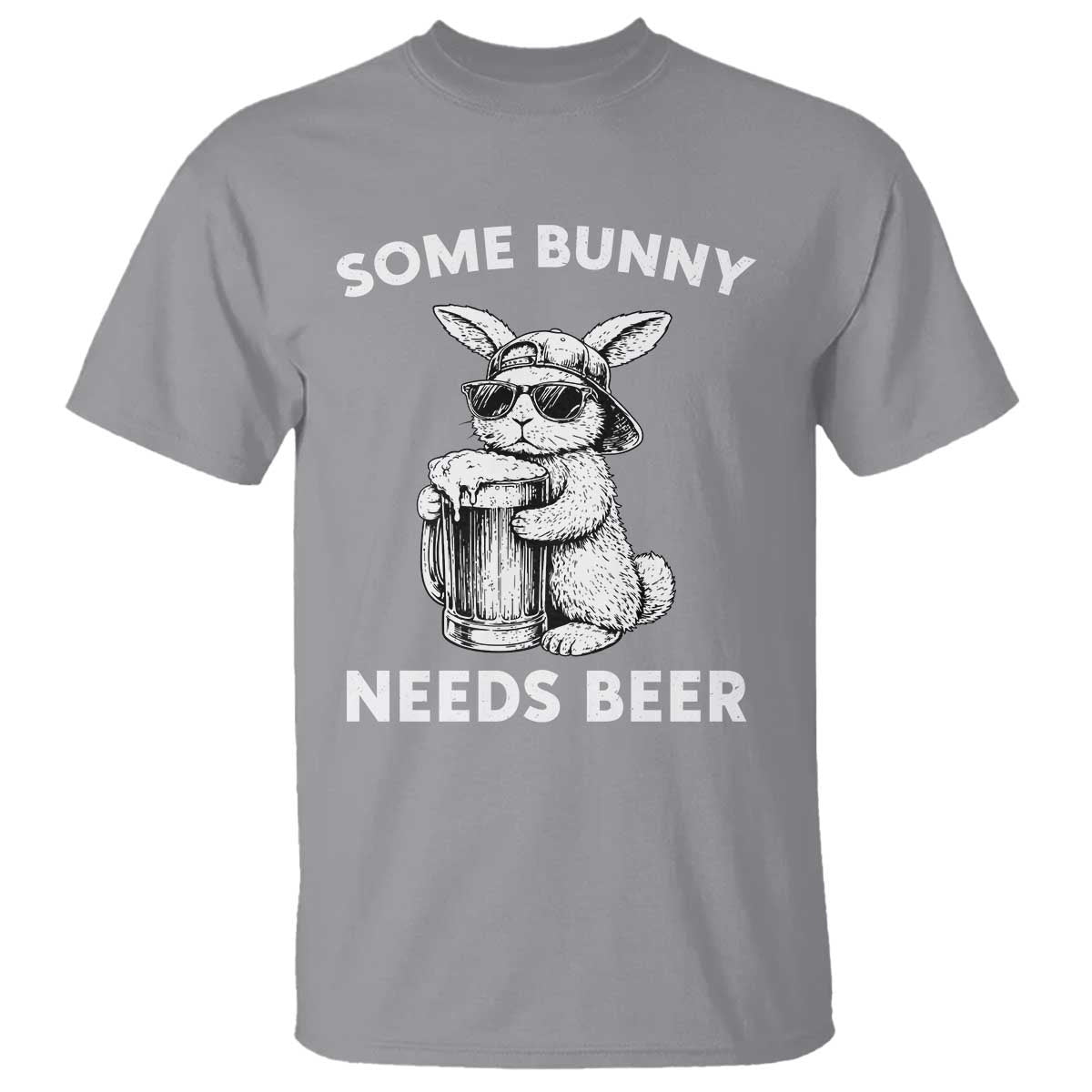 Some Bunny Needs Beer Funny Easter Drinking Humor T Shirt Cool Rabbit with Sunglasses Graphic Gift TS02 Sport Gray Print Your Wear