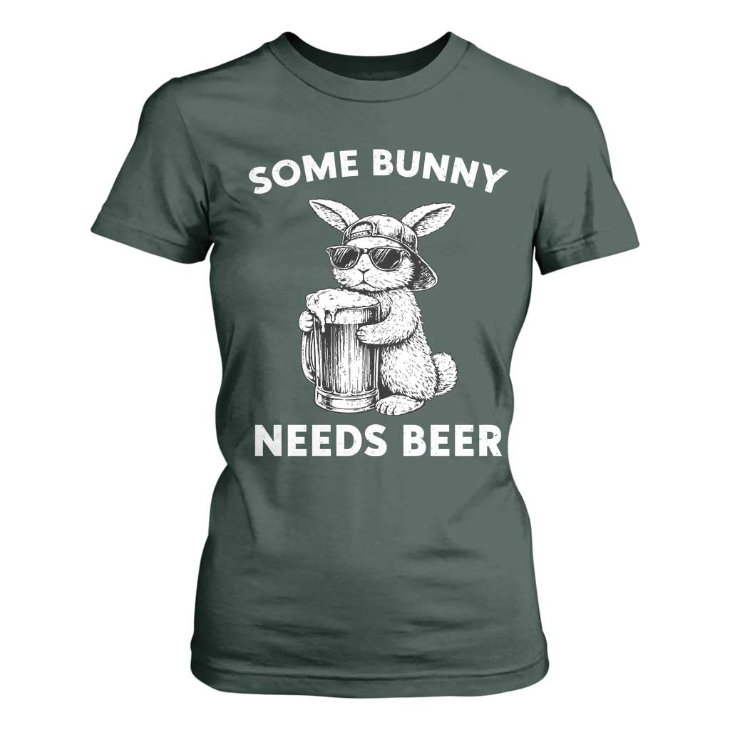 Some Bunny Needs Beer Funny Easter Drinking Humor T Shirt For Women Cool Rabbit with Sunglasses Graphic Gift TS02 Dark Forest Green Print Your Wear