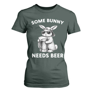Some Bunny Needs Beer Funny Easter Drinking Humor T Shirt For Women Cool Rabbit with Sunglasses Graphic Gift TS02 Dark Forest Green Print Your Wear