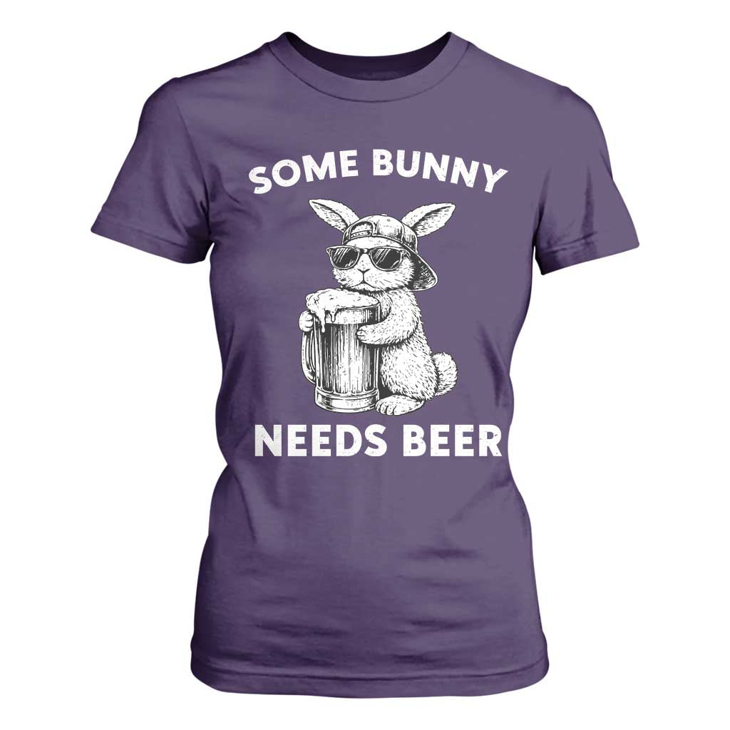 Some Bunny Needs Beer Funny Easter Drinking Humor T Shirt For Women Cool Rabbit with Sunglasses Graphic Gift TS02 Purple Print Your Wear