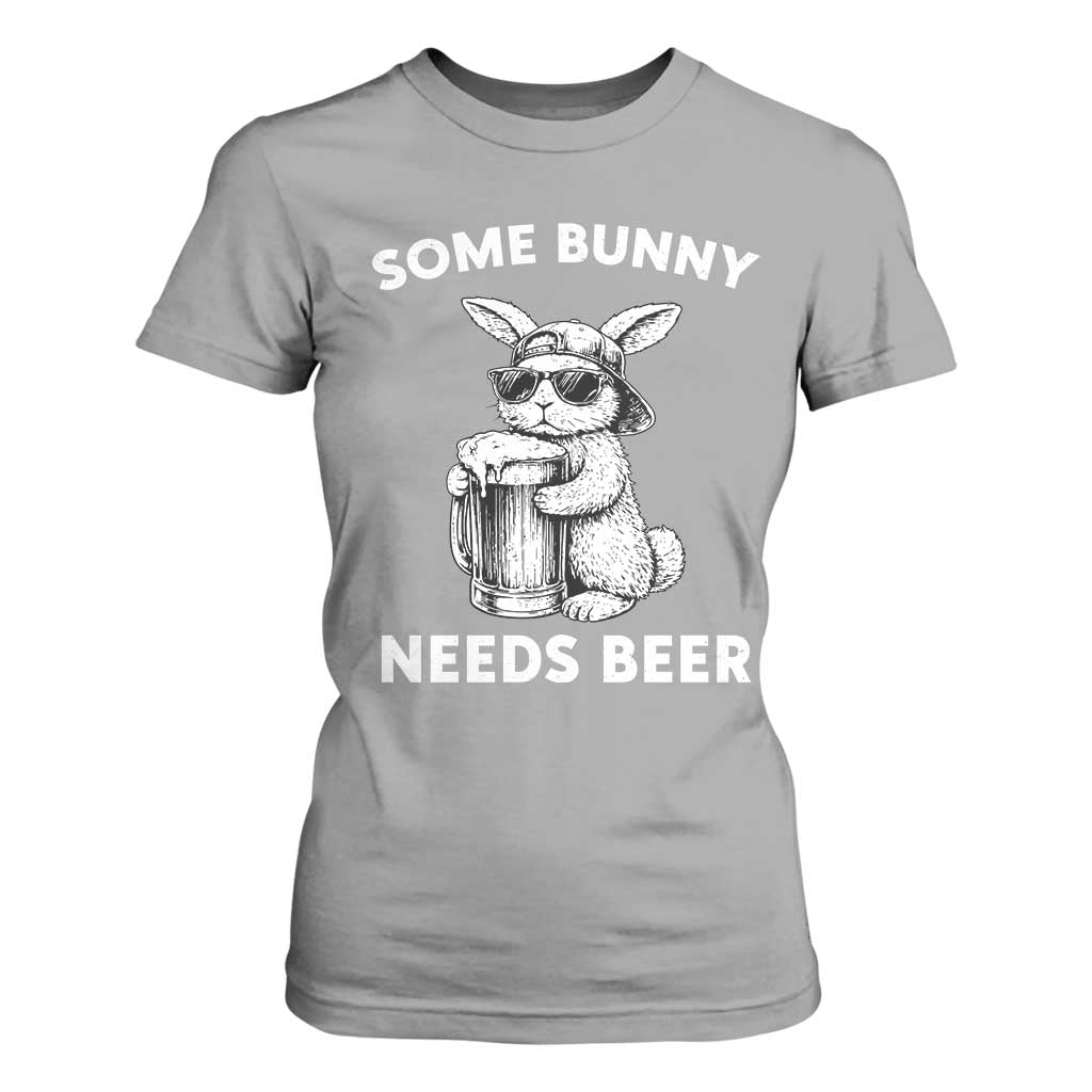 Some Bunny Needs Beer Funny Easter Drinking Humor T Shirt For Women Cool Rabbit with Sunglasses Graphic Gift TS02 Sport Gray Print Your Wear