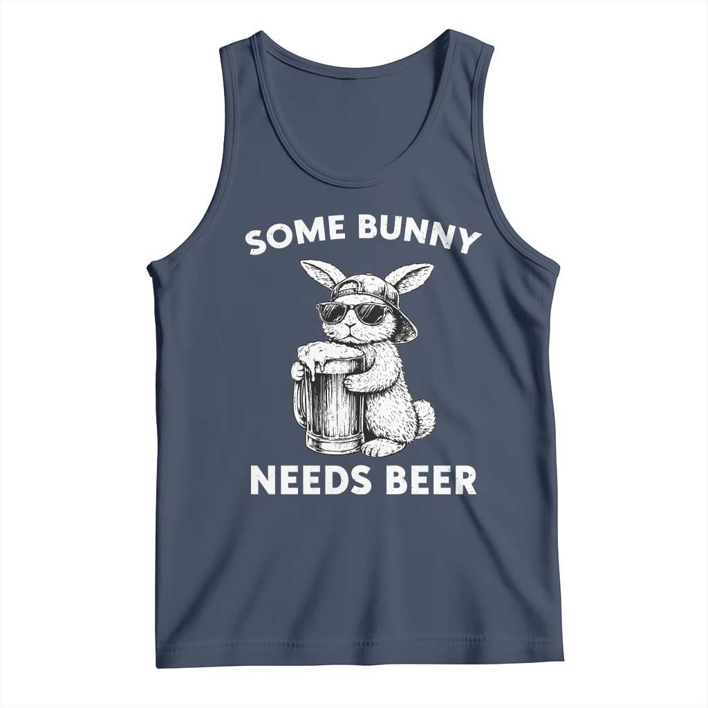 Some Bunny Needs Beer Funny Easter Drinking Humor Tank Top Cool Rabbit with Sunglasses Graphic Gift TS02 Navy Print Your Wear