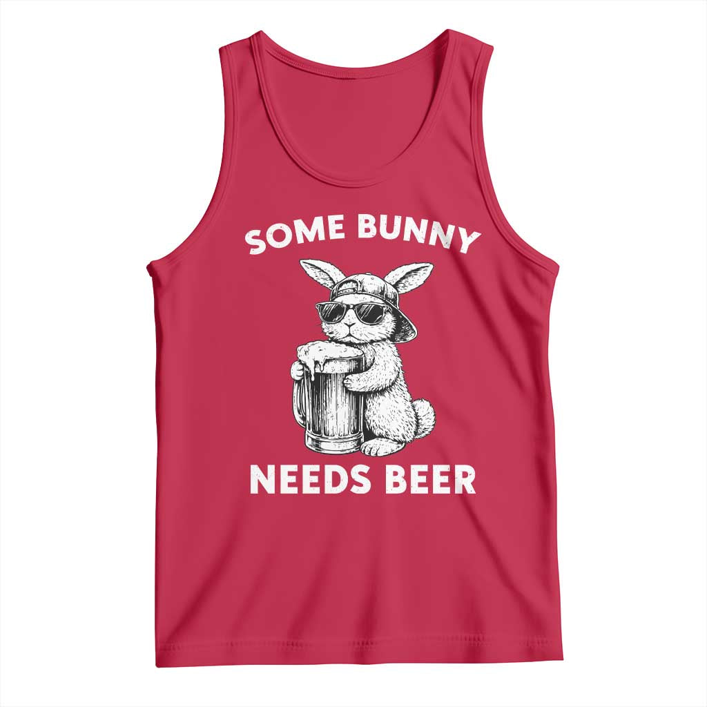 Some Bunny Needs Beer Funny Easter Drinking Humor Tank Top Cool Rabbit with Sunglasses Graphic Gift TS02 Red Print Your Wear