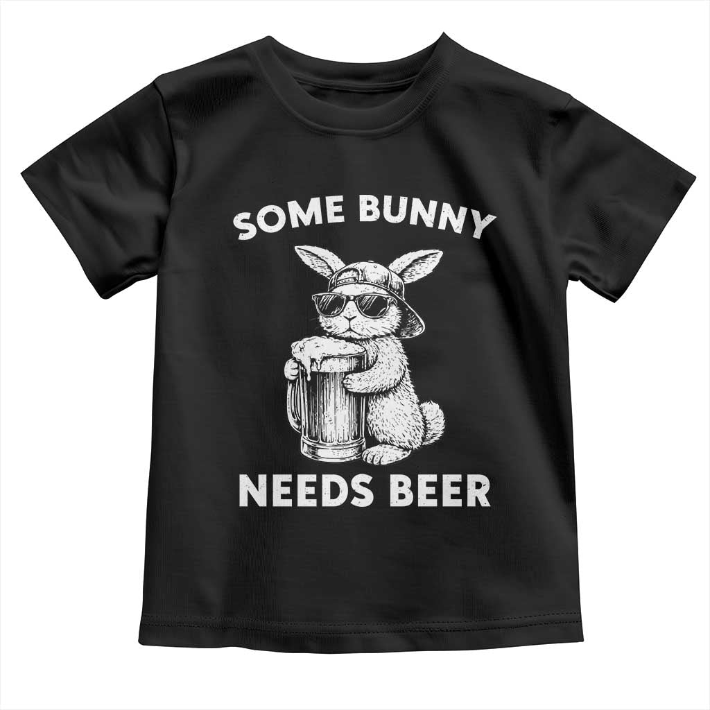 Some Bunny Needs Beer Funny Easter Drinking Humor Toddler T Shirt Cool Rabbit with Sunglasses Graphic Gift TS02 Black Print Your Wear