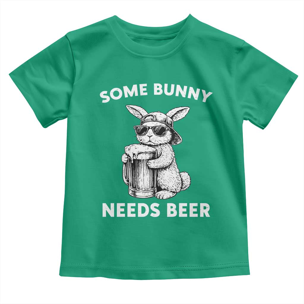 Some Bunny Needs Beer Funny Easter Drinking Humor Toddler T Shirt Cool Rabbit with Sunglasses Graphic Gift TS02 Irish Green Print Your Wear