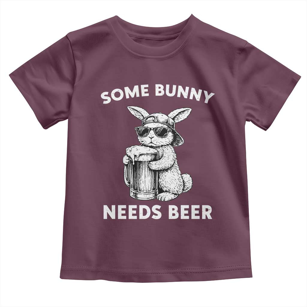 Some Bunny Needs Beer Funny Easter Drinking Humor Toddler T Shirt Cool Rabbit with Sunglasses Graphic Gift TS02 Maroon Print Your Wear