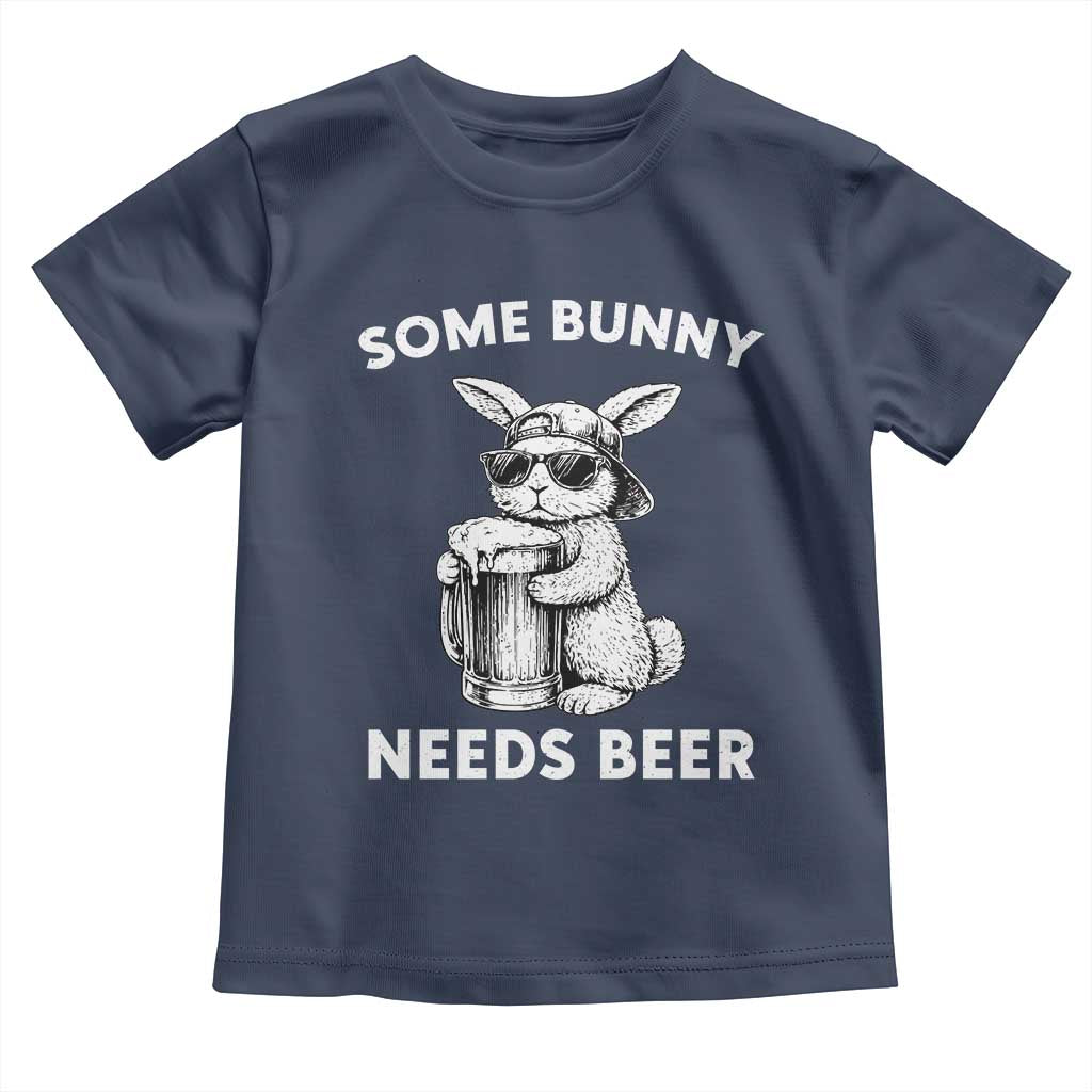 Some Bunny Needs Beer Funny Easter Drinking Humor Toddler T Shirt Cool Rabbit with Sunglasses Graphic Gift TS02 Navy Print Your Wear