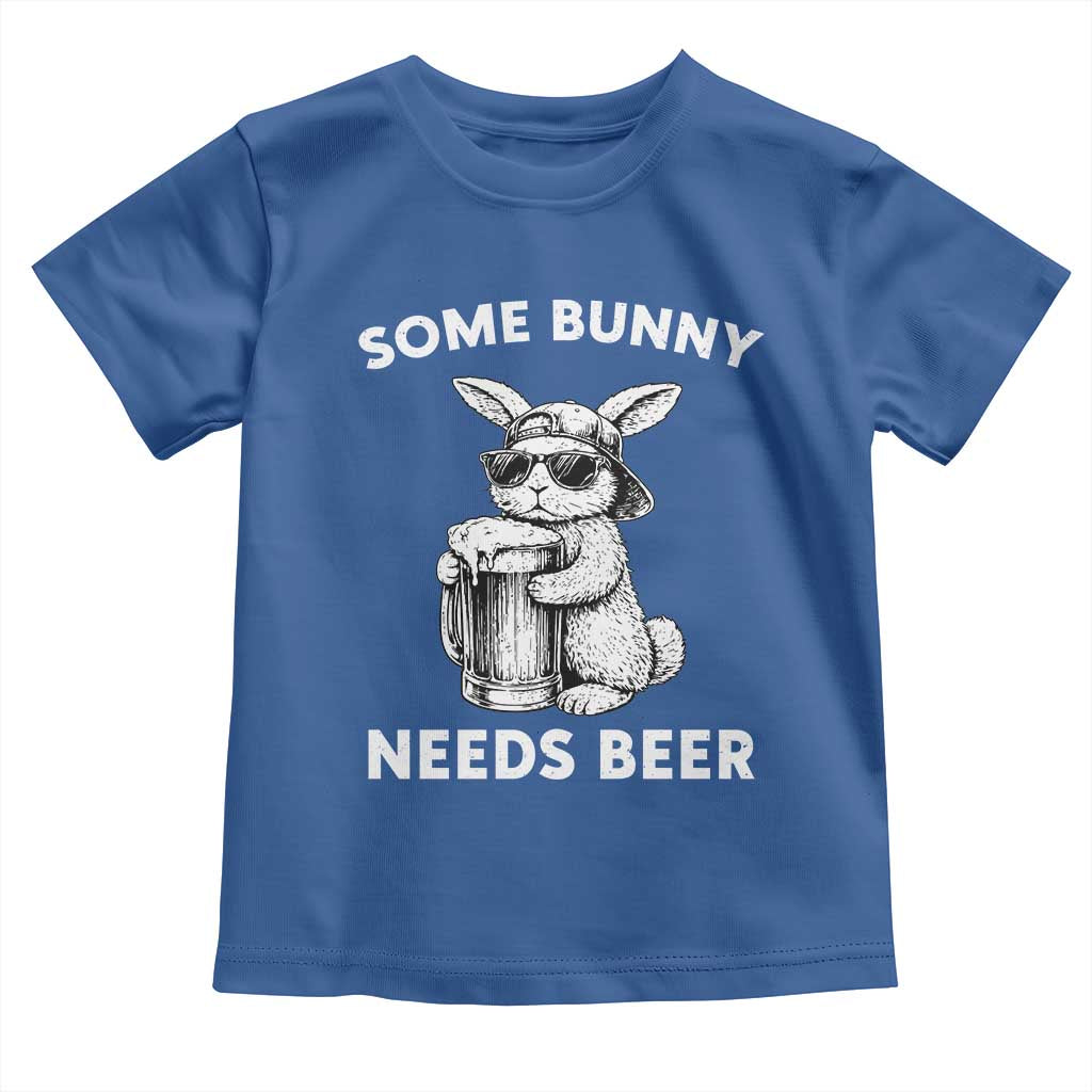 Some Bunny Needs Beer Funny Easter Drinking Humor Toddler T Shirt Cool Rabbit with Sunglasses Graphic Gift TS02 Royal Blue Print Your Wear