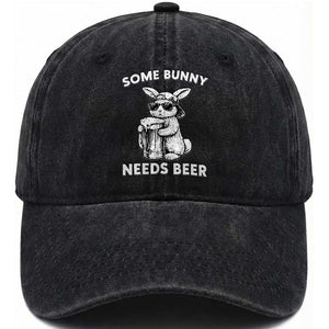 Some Bunny Needs Beer Funny Easter Drinking Humor Washed Cotton Baseball Cap Cool Rabbit with Sunglasses Graphic Gift TS02 Print Your Wear