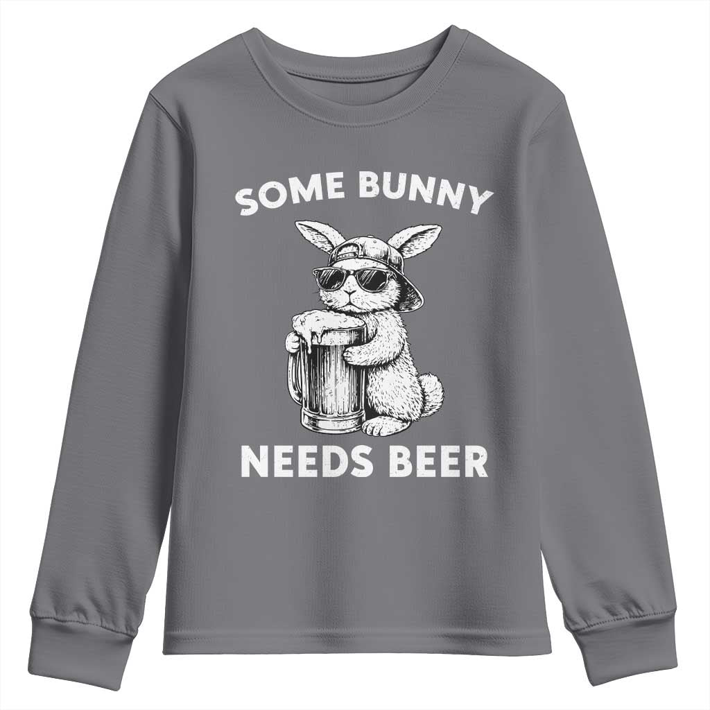Some Bunny Needs Beer Funny Easter Drinking Humor Youth Sweatshirt Cool Rabbit with Sunglasses Graphic Gift TS02 Charcoal Print Your Wear
