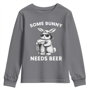 Some Bunny Needs Beer Funny Easter Drinking Humor Youth Sweatshirt Cool Rabbit with Sunglasses Graphic Gift TS02 Charcoal Print Your Wear