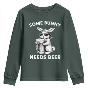 Some Bunny Needs Beer Funny Easter Drinking Humor Youth Sweatshirt Cool Rabbit with Sunglasses Graphic Gift TS02 Dark Forest Green Print Your Wear