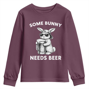Some Bunny Needs Beer Funny Easter Drinking Humor Youth Sweatshirt Cool Rabbit with Sunglasses Graphic Gift TS02 Maroon Print Your Wear