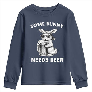 Some Bunny Needs Beer Funny Easter Drinking Humor Youth Sweatshirt Cool Rabbit with Sunglasses Graphic Gift TS02 Navy Print Your Wear