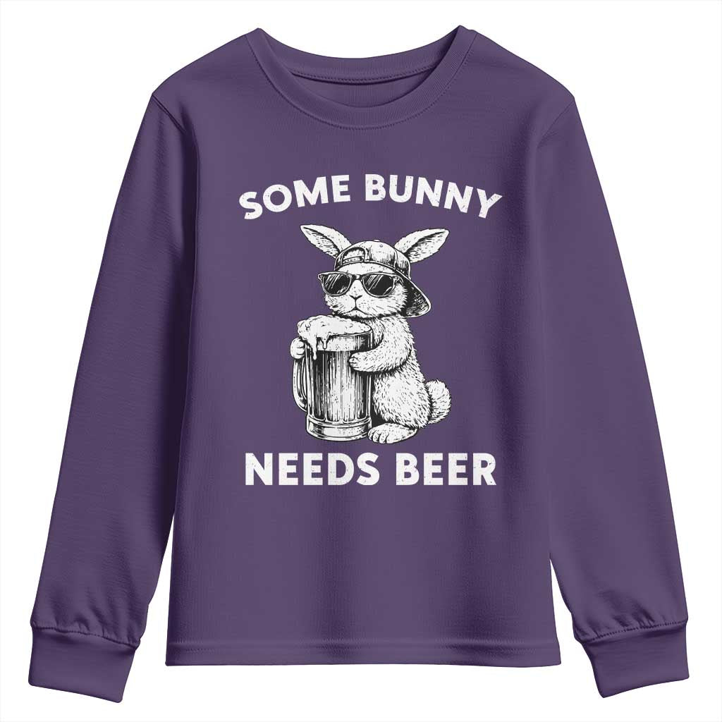 Some Bunny Needs Beer Funny Easter Drinking Humor Youth Sweatshirt Cool Rabbit with Sunglasses Graphic Gift TS02 Purple Print Your Wear