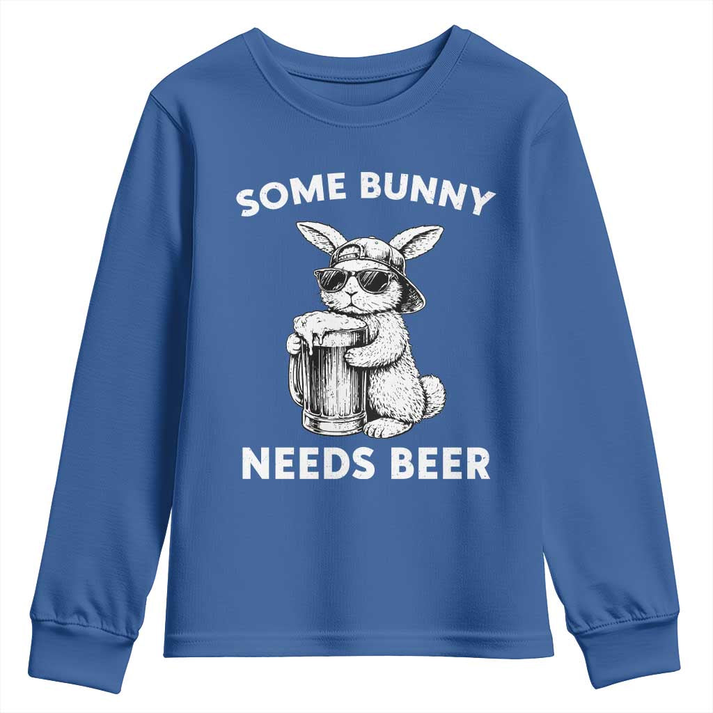 Some Bunny Needs Beer Funny Easter Drinking Humor Youth Sweatshirt Cool Rabbit with Sunglasses Graphic Gift TS02 Royal Blue Print Your Wear