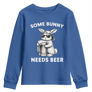 Some Bunny Needs Beer Funny Easter Drinking Humor Youth Sweatshirt Cool Rabbit with Sunglasses Graphic Gift TS02 Royal Blue Print Your Wear