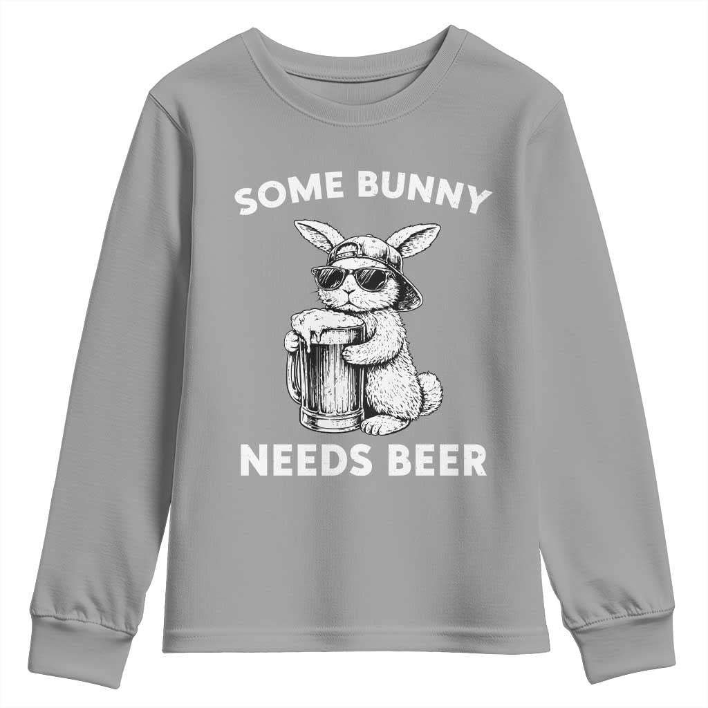 Some Bunny Needs Beer Funny Easter Drinking Humor Youth Sweatshirt Cool Rabbit with Sunglasses Graphic Gift TS02 Sport Gray Print Your Wear