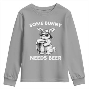 Some Bunny Needs Beer Funny Easter Drinking Humor Youth Sweatshirt Cool Rabbit with Sunglasses Graphic Gift TS02 Sport Gray Print Your Wear