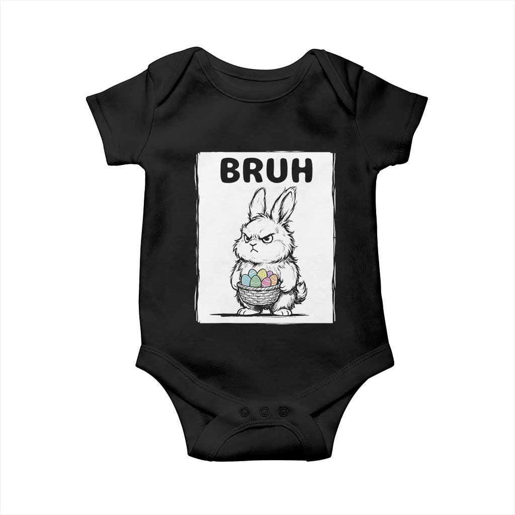 Bruh Angry Easter Bunny with Eggs Basket Baby Onesie Funny Rabbit Meme Humor Graphic Gift TS02 Black Print Your Wear
