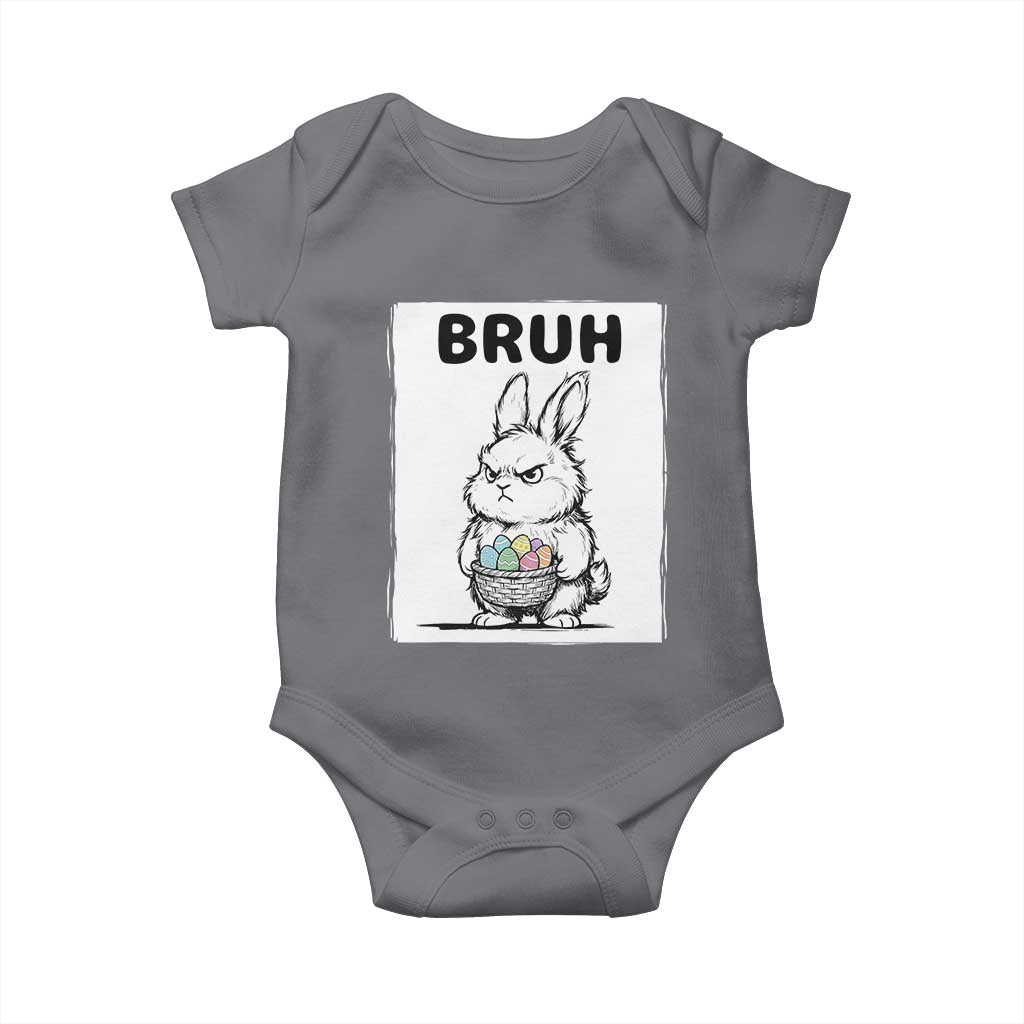 Bruh Angry Easter Bunny with Eggs Basket Baby Onesie Funny Rabbit Meme Humor Graphic Gift TS02 Charcoal Print Your Wear