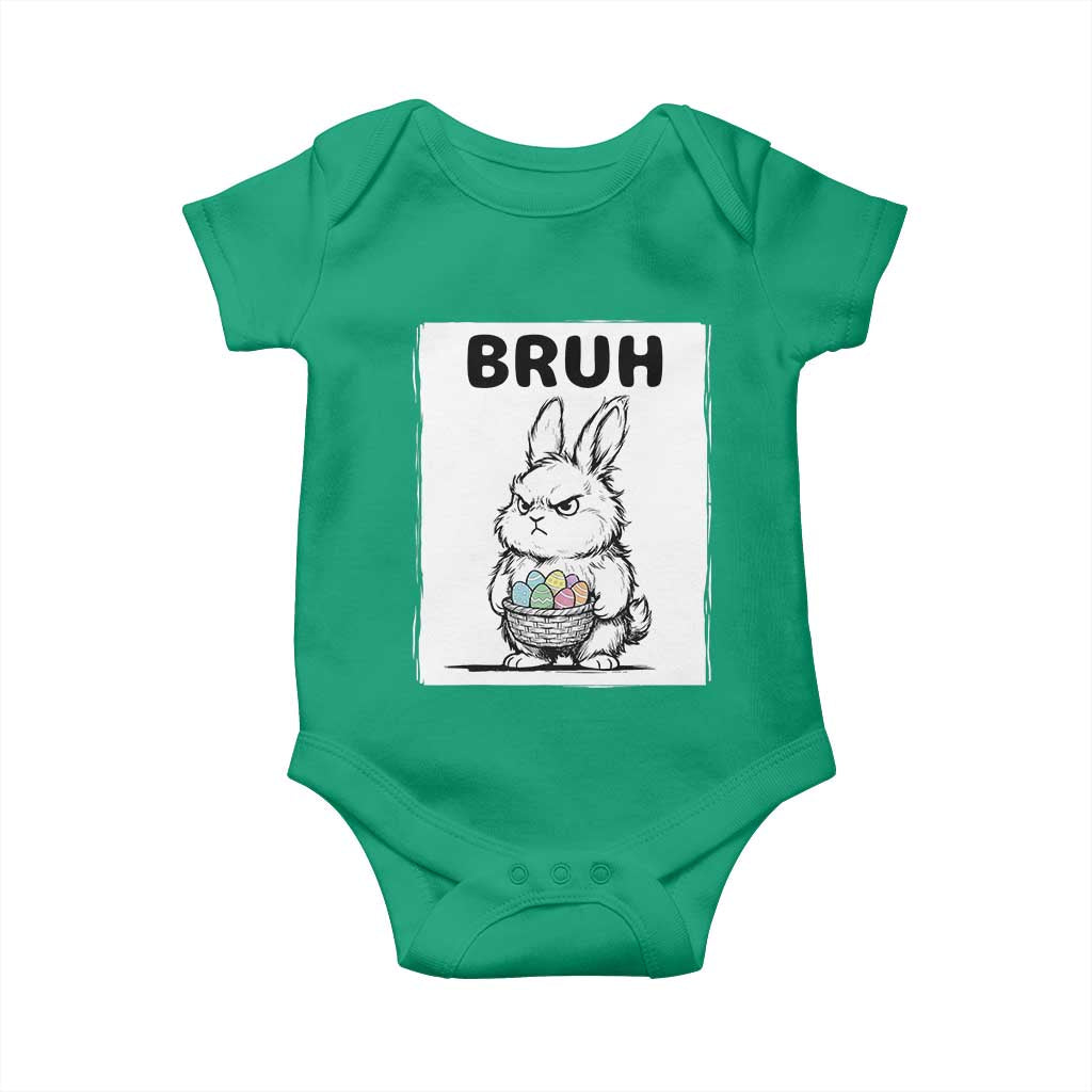 Bruh Angry Easter Bunny with Eggs Basket Baby Onesie Funny Rabbit Meme Humor Graphic Gift TS02 Irish Green Print Your Wear