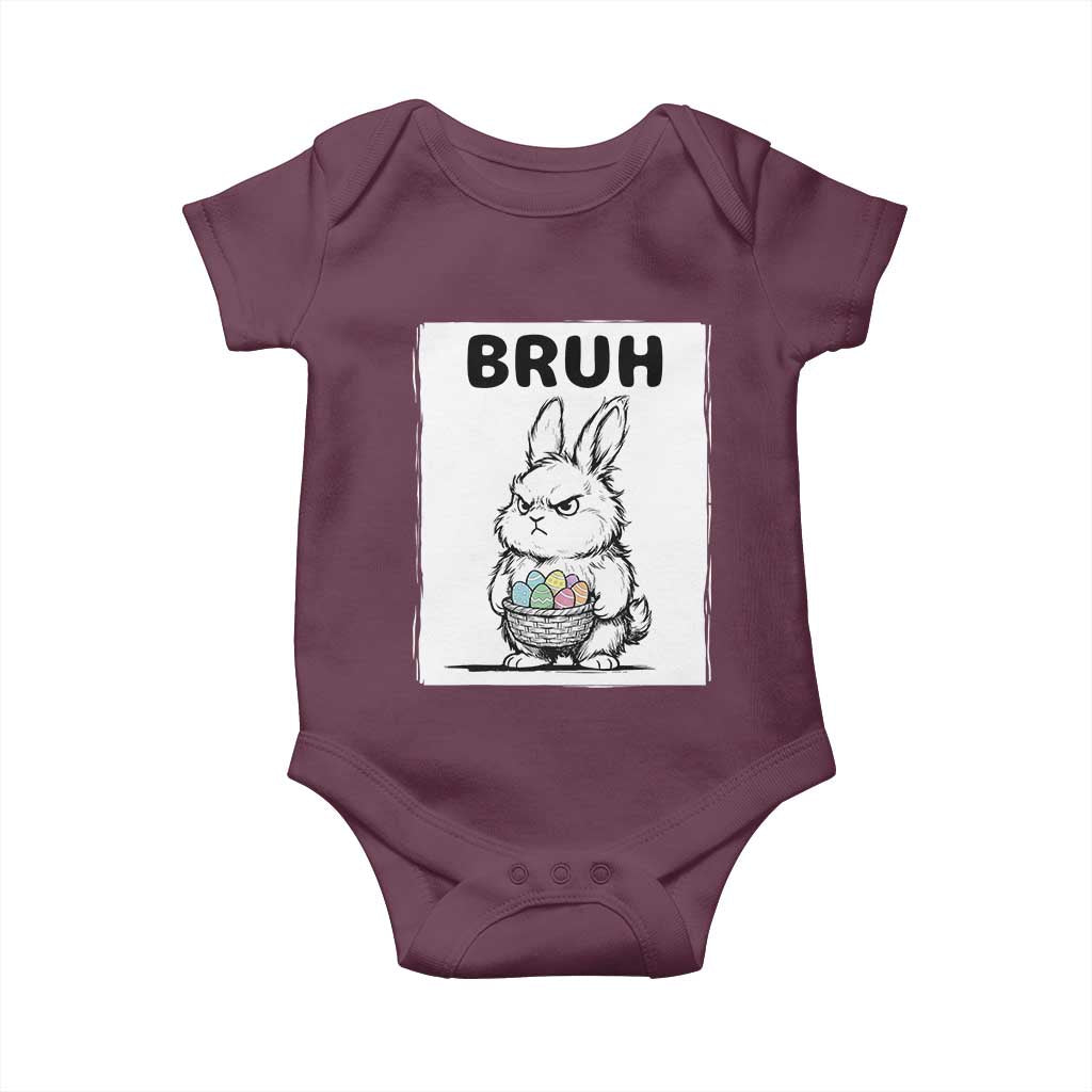 Bruh Angry Easter Bunny with Eggs Basket Baby Onesie Funny Rabbit Meme Humor Graphic Gift TS02 Maroon Print Your Wear