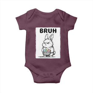 Bruh Angry Easter Bunny with Eggs Basket Baby Onesie Funny Rabbit Meme Humor Graphic Gift TS02 Maroon Print Your Wear