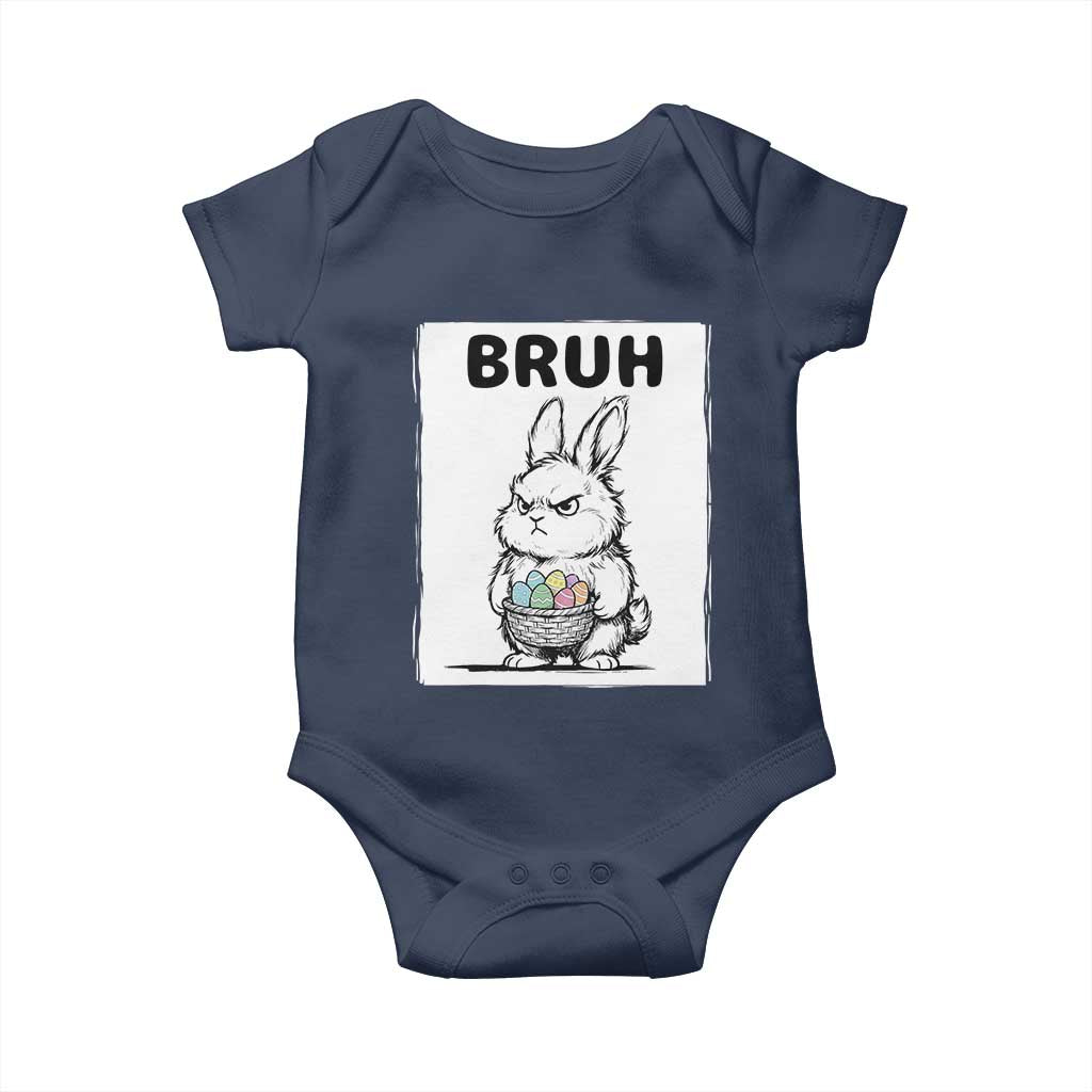 Bruh Angry Easter Bunny with Eggs Basket Baby Onesie Funny Rabbit Meme Humor Graphic Gift TS02 Navy Print Your Wear
