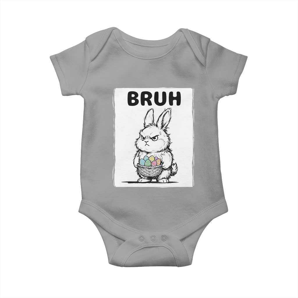 Bruh Angry Easter Bunny with Eggs Basket Baby Onesie Funny Rabbit Meme Humor Graphic Gift TS02 Sport Gray Print Your Wear